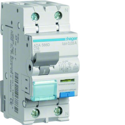 RCBO Wyłącznik różnicowoprądowy z członem nadprądowym 1P+N 10kA C16A 30mA Typ A ADA566D HAGER (ADA566D)