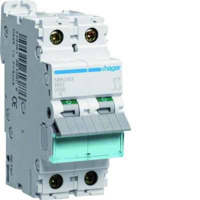 MCB Wyłącznik nadprądowy 10kA/15kA 2P B 63A NBN263 HAGER (NBN263)