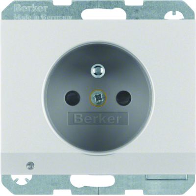 BERKER K.5 Gniazdo z uziemieniem i podświetleniem orientacyjnym LED aluminium 6765107003 HAGER (6765107003)