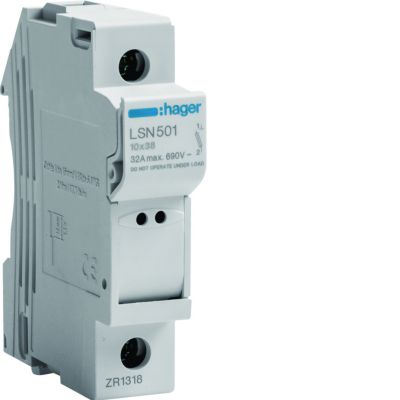 Rozłącznik bezpiecznikowy cylindryczny 1P 32A 10x38mm L38 LSN501 HAGER (LSN501)