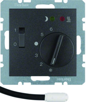 BERKER B.X Regulator temperatury podłogi z stykiem zwiernym elementem centralnym LED antracyt 20341606 HAGER (20341606)