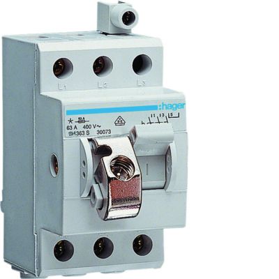 Modułowy rozłącznik izolacyjny w obudowie kompakt. 3P 63A 400VAC zac.dod. blok. SH363S HAGER (SH363S)