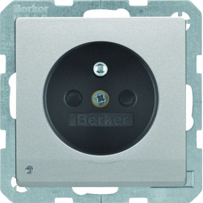 BERKER Q.x Gniazdo z uziemieniem i podświetleniem orientacyjnym LED aluminium aksamit lakierowana 6765106084 HAGER (6765106084)