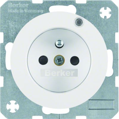 BERKER R.1/R.3 Gniazdo z uziemieniem i diodą kontrolną LED biały połysk 6765092089 HAGER (6765092089)