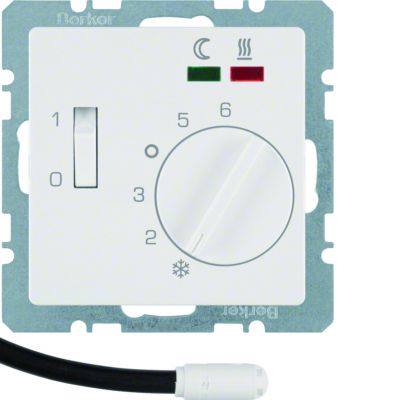 BERKER Q.x Regulator temperatury podłogi z stykiem zwiernym elementem centralnym LED biały aksamit 20346089 HAGER (20346089)