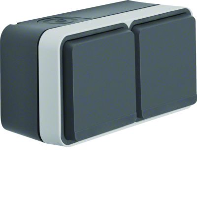 BERKER W.1 Gniazdo SCHUKO 2P+Z podwójne poziome 2 wejścia kompletne IP55 szary 47843515 HAGER (47843515)