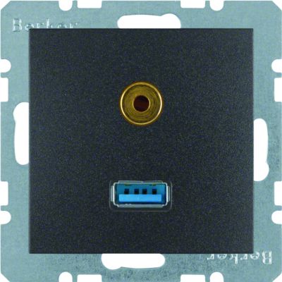 BERKER B.X Gniazdo USB / 3,5mm Audio antracyt 3315391606 HAGER (3315391606)