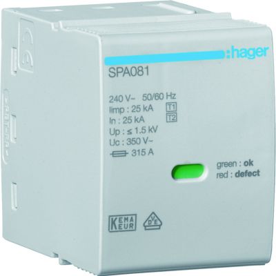 SPD Moduł T1 1P sieć TN-S/TN-C/TT(L-N) Iimp=25kA Up?1,5kV In=25kA do SPA80x (SPA081)