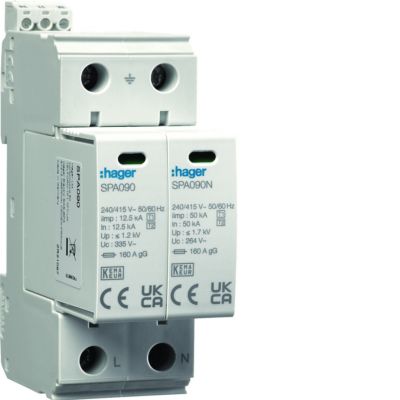 SPD Ogranicznik przepięć T1+T2 2P sieć TN-S/TT Iimp 25kA In 50kA Up 1,2kV styk SPA911 HAGER (SPA911)