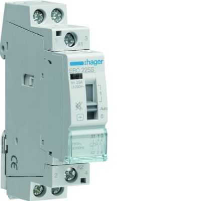 Stycznik modułowy cichy z możliwością sterowania ręcznego 230V AC 2Z 25A AC-7A B ERC225S HAGER (ERC225S)