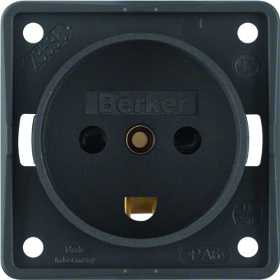 BERKER Integro Flow Gniazdo z uziemieniem Dania z podwyższoną ochroną styków antracyt 962722505 HAGER (962722505)
