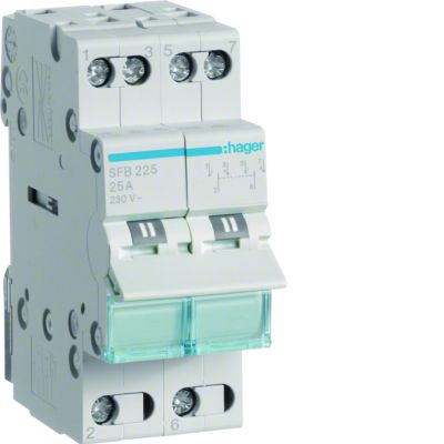 Modułowy przełącznik instalacyjny I-0-II punkt wspólny od dołu 2P 25A 230VAC SFB225 HAGER (SFB225)