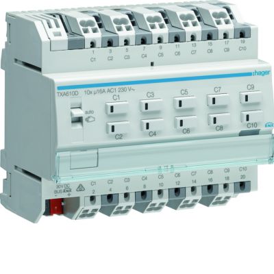 KNX e/s Sterownik załączający/żaluzjowy obciążenie pojemnościowe 16 A 10-/5-kr TXA610D HAGER (TXA610D)