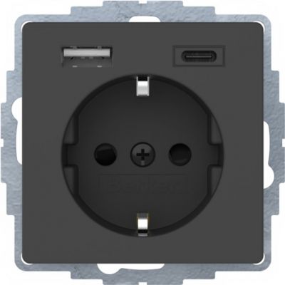 Berker Q.x Gniazdo SCHUKO z ładowarką USB A+C 2.4/3.0A samozaciski antracyt aksamit HAGER (48046086)