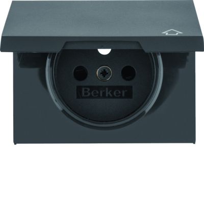 BERKER K.1 Płytka czołowa do gniazda z uziemieniem i pokrywą antracyt mat lakierowana 3965777106 HAGER (3965777106)