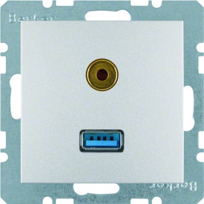 BERKER B.Kwadrat/B.7 Gniazdo USB / 3,5mm Audio aluminium 3315391404 HAGER (3315391404)
