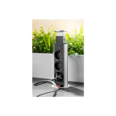 GTV BIURKOWY PRZEDŁUŻACZ WPUSZCZANY 60mm, 3X SCHUKO (SREBRNY) AE-BPW3S60-80 (AE-BPW3S60-80)