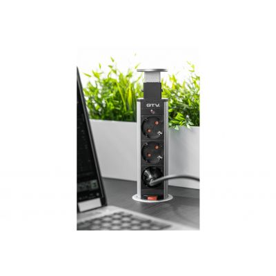 GTV BIURKOWY PRZEDŁUŻACZ WPUSZCZANY 60mm, 3X SCHUKO (SREBRNY) AE-BPW3S60-80 (AE-BPW3S60-80)
