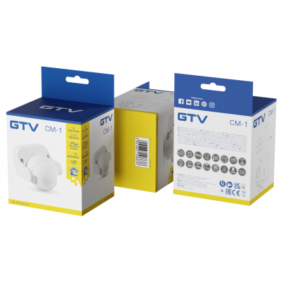 GTV CZUJNIK MIKROFALOWY RUCHU CM-1, max. 1200W, AC 220-240V, 50/60Hz, KĄT DZIAŁANIA 180*, ZASIĘG 1-8m ± 1,5- 3,5m, IP44, WSPÓŁPRACUJE Z LED, NATYNKOWY, BIAŁY AE-CM1000-00 (AE-CM1000-00)