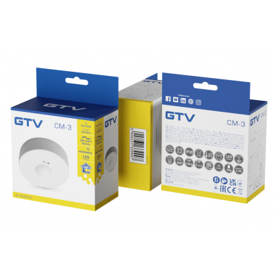 GTV CZUJNIK MIKROFALOWY RUCHU CM-3, max. 1200W, AC 220-240V, 50/60Hz, KĄT DZIAŁANIA 360*, ZASIĘG 1-8m ± 1,5- 3,5m, IP20, WSPÓŁPRACUJE Z LED, NATYNKOWY, BIAŁY AE-CM3000-00 (AE-CM3000-00)