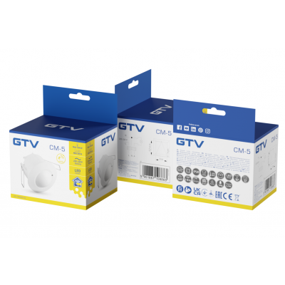 GTV CZUJNIK MIKROFALOWY RUCHU CM-5, max. 1200W, AC 220-240V, 50/60Hz, KĄT DZIAŁANIA 360*, ZASIĘG 1-8m ± 1,5- 3,5m, IP20, WSPÓŁPRACUJE Z LED, WPUSZCZANY, BIAŁY AE-CM5000-00 (AE-CM5000-00)