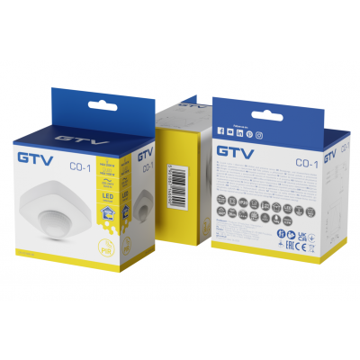 GTV CZUJNIK RUCHU I OBECNOŚCI CO-1, max. 2000W, AC 220-240V, 50/60Hz, KĄT DZIAŁANIA 360*, ZASIĘG 20m ± 2,2 - 6m, IP20, WSPÓŁPRACUJE Z LED, NATYNKOWY, BIAŁY CR-CO1000-00 (CR-CO1000-00)