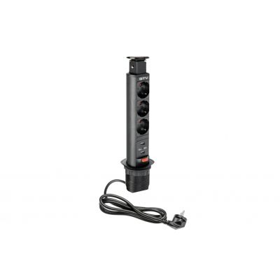 GTV BIURKOWY PRZEDŁUŻACZ WPUSZCZANY 60mm, 3X SCHUKO, 2XUSB 2,1A 5V (CZARNY) AE-BPW3S60U-20 (AE-BPW3S60U-20)