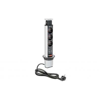 GTV BIURKOWY PRZEDŁUŻACZ WPUSZCZANY 60mm, 3X GNIAZDO Z UZIEMIENIEM, 2XUSB 2,1A 5V (SREBRNY) AE-BPW3U60U-80 (AE-BPW3U60U-80)