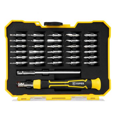 Końcówki wkrętakowe precyzyjne z uchwytem zestaw 32szt, TOPEX 39D555 GTX (39D555)
