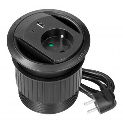 Gniazdo wpuszczane w blat z ładowarką USB przepustem kablowym i przewodem 1,4m OR-GM-9051/B ORNO (OR-GM-9051/B)