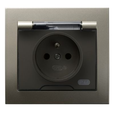 KIER Gniazdo bryzgoszczelne z uziemieniem IP44 klapka przezroczysta kolor satyna light GPH-1WZ/45/d OSPEL (GPH-1WZ/45/d)