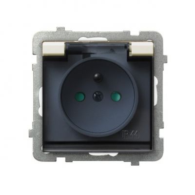 SONATA Gniazdo bryzgoszczelne z uziemieniem IP44 z przesłonami torów prądowych klapka przezroczysta kolor ecru GPH-1RZP/m/27/d OSPEL (GPH-1RZP/m/27/d)