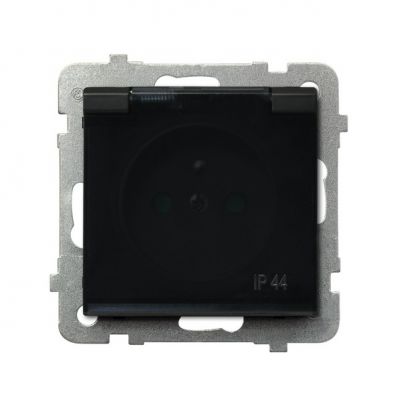 SONATA Gniazdo bryzgoszczelne z uziemieniem IP44 z przesłonami torów prądowych klapka przezroczysta kolor czarny metalik GPH-1RZP/m/33/d OSPEL (GPH-1RZP/m/33/d)