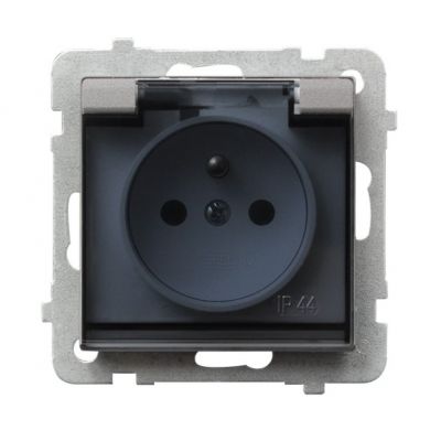 SONATA Gniazdo bryzgoszczelne z uziemieniem IP44 z przesłonami torów prądowych klapka przezroczysta kolor srebro mat GPH-1RZP/m/38/d OSPEL (GPH-1RZP/m/38/d)