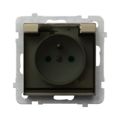 SONATA Gniazdo bryzgoszczelne z uziemieniem IP44 z przesłonami torów prądowych klapka przezroczysta kolor szampański złoty GPH-1RZP/m/39/d OSPEL (GPH-1RZP/m/39/d)