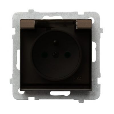 SONATA Gniazdo bryzgoszczelne z uziemieniem IP44 z przesłonami torów prądowych klapka przezroczysta kolor czekoladowy metalik GPH-1RZP/m/40/d OSPEL (GPH-1RZP/m/40/d)