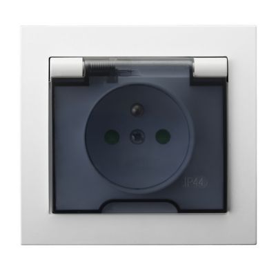 KIER Gniazdo bryzgoszczelne z uziemieniem IP44 z przesłonami torów prądowych klapka przezroczysta kolor biały GPH-1WZP/00/d OSPEL (GPH-1WZP/00/d)