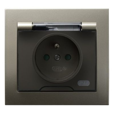KIER Gniazdo bryzgoszczelne z uziemieniem IP44 z przesłonami torów prądowych klapka przezroczysta kolor satyna light GPH-1WZP/45/d OSPEL (GPH-1WZP/45/d)