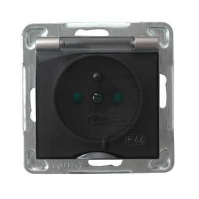 IMPRESJA Gniazdo bryzgoszczelne z uziemieniem IP44 z przesłonami torów prądowych klapka przezroczysta kolor tytan GPH-1YZP/m/23/d OSPEL (GPH-1YZP/m/23/d)