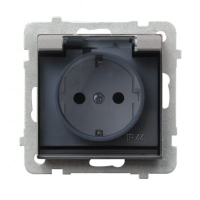 SONATA Gniazdo bryzgoszczelne z uziemieniem schuko IP44 klapka przezroczysta kolor srebro mat GPH-1RS/m/38/d OSPEL (GPH-1RS/m/38/d)