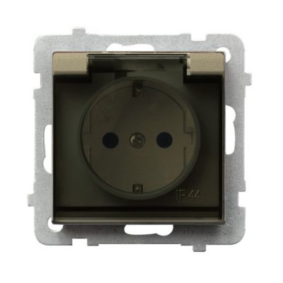 SONATA Gniazdo bryzgoszczelne z uziemieniem schuko IP44 klapka przezroczysta kolor szampański złoty GPH-1RS/m/39/d OSPEL (GPH-1RS/m/39/d)