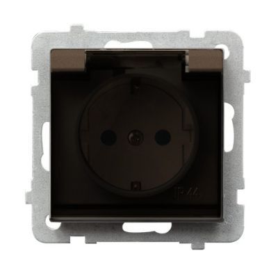 SONATA Gniazdo bryzgoszczelne z uziemieniem schuko IP44 klapka przezroczysta kolor czekoladowy metalik GPH-1RS/m/40/d OSPEL (GPH-1RS/m/40/d)