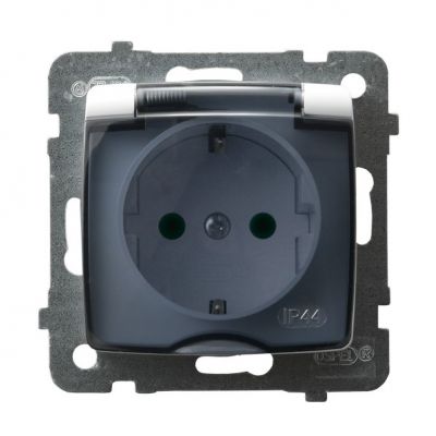 KARO Gniazdo bryzgoszczelne z uziemieniem schuko IP44 klapka przezroczysta kolor biały GPH-1SS/m/00/d OSPEL (GPH-1SS/m/00/d)