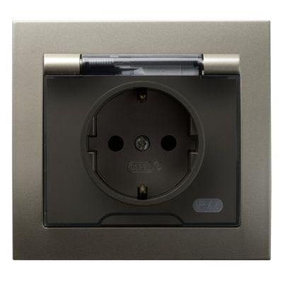 KIER Gniazdo bryzgoszczelne z uziemieniem schuko IP44 klapka przezroczysta kolor satyna light GPH-1WS/45/d OSPEL (GPH-1WS/45/d)