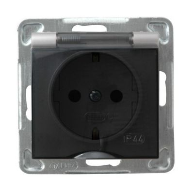 IMPRESJA Gniazdo bryzgoszczelne z uziemieniem schuko IP44 klapka przezroczysta kolor srebro GPH-1YS/m/18/d OSPEL (GPH-1YS/m/18/d)