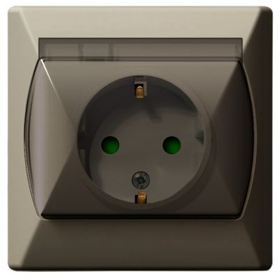 AKCENT Gniazdo bryzgoszczelne z uziemieniem schuko IP44 z przesłonami torów prądowych klapka przezroczysta kolor beżowy GPH-1ASP/01/d OSPEL (GPH-1ASP/01/d)