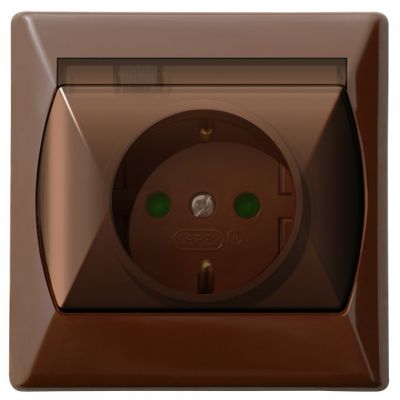 AKCENT Gniazdo bryzgoszczelne z uziemieniem schuko IP44 z przesłonami torów prądowych klapka przezroczysta kolor brązowy GPH-1ASP/24/d OSPEL (GPH-1ASP/24/d)