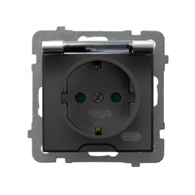 AS Gniazdo bryzgoszczelne z uziemieniem schuko IP44 z przesłonami torów prądowych klapka przezroczysta kolor srebro GPH-1GSP/m/18/d OSPEL (GPH-1GSP/m/18/d)