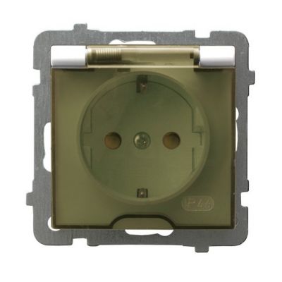 AS Gniazdo bryzgoszczelne z uziemieniem schuko IP44 z przesłonami torów prądowych klapka przezroczysta kolor ecru GPH-1GSP/m/27/d OSPEL (GPH-1GSP/m/27/d)