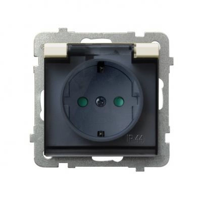 SONATA Gniazdo bryzgoszczelne z uziemieniem schuko IP44 z przesłonami torów prądowych klapka przezroczysta kolor ecru GPH-1RSP/m/27/d OSPEL (GPH-1RSP/m/27/d)